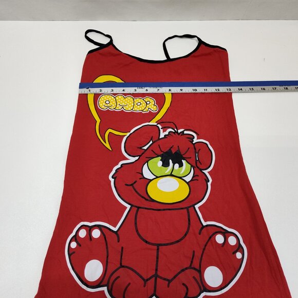 Nicoletta Amor Nightgown Size Large Red Cartoon Bear w/ Black Straps 90% Cotton - Picture 4 of 7